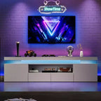 High Gloss TV Stand for 75/80/85 Inch TV, Modern Entertainment Center with Lights & Glass Shelves, Media Console for Living Room & Bedroom