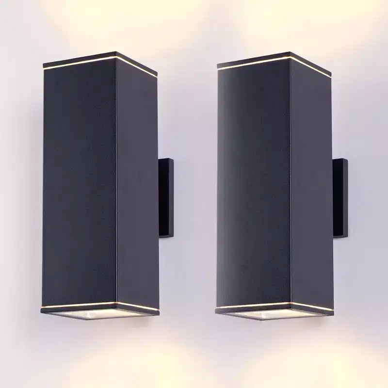 YANSUN 14in2 Lights Modern Matte Black Outdoor Porch Light Patio Light,2 Lights with Tempered Glass Cover Waterproof Wall Sconce 2 Pack
