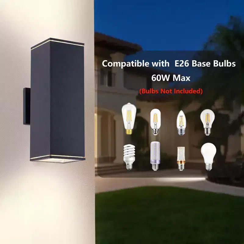 YANSUN 14in2 Lights Modern Matte Black Outdoor Porch Light Patio Light,2 Lights with Tempered Glass Cover Waterproof Wall Sconce 2 Pack