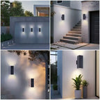 YANSUN 14in2 Lights Modern Matte Black Outdoor Porch Light Patio Light,2 Lights with Tempered Glass Cover Waterproof Wall Sconce 2 Pack