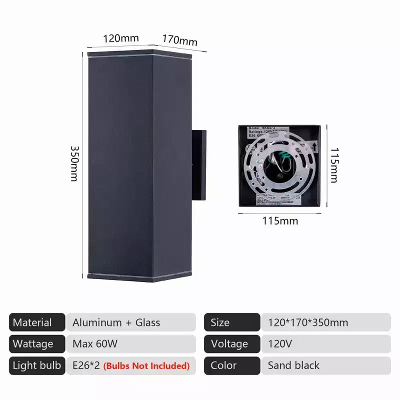 YANSUN 14in2 Lights Modern Matte Black Outdoor Porch Light Patio Light,2 Lights with Tempered Glass Cover Waterproof Wall Sconce 2 Pack
