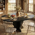 GustoWave 47-63 Extendable Round Dining Table for 4-8, Farmhouse Oval Kitchen Table, Metal Frame, Space-Saving