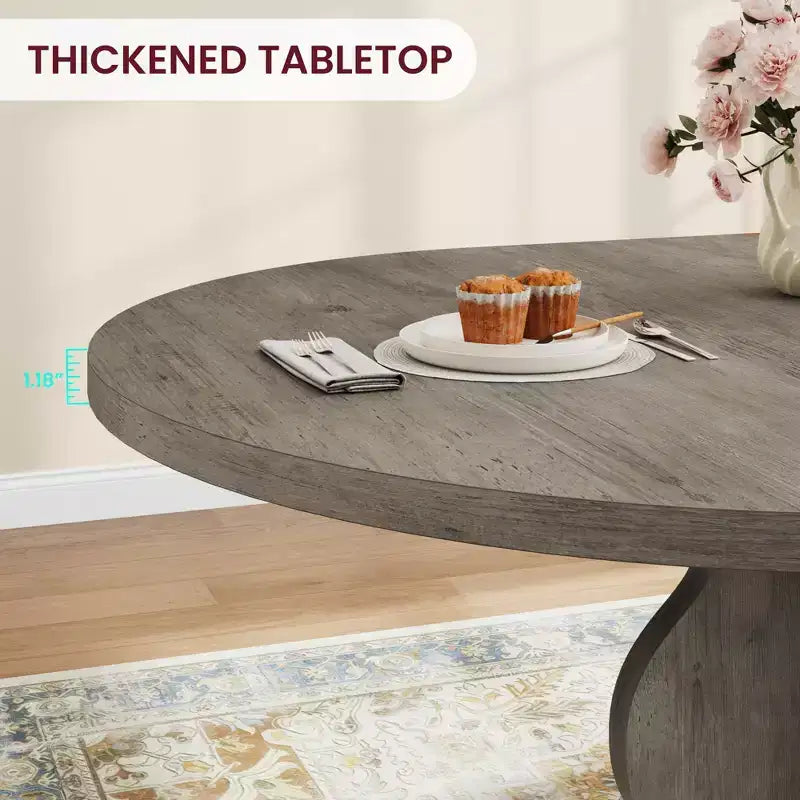 GustoWave 47-63 Extendable Round Dining Table for 4-8, Farmhouse Oval Kitchen Table, Metal Frame, Space-Saving