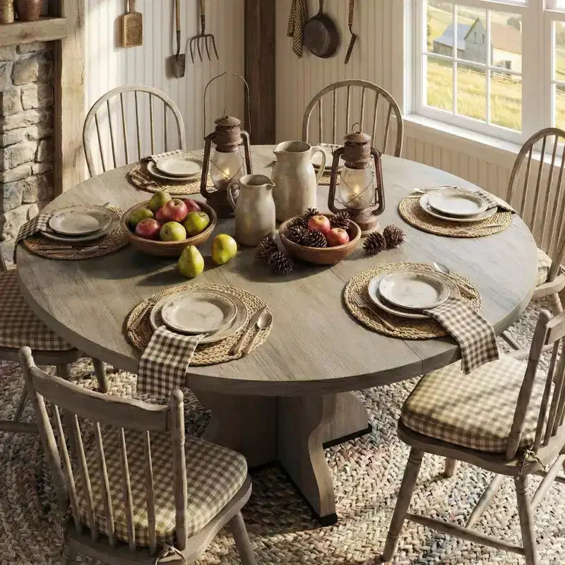 GustoWave 47-63 Extendable Round Dining Table for 4-8, Farmhouse Oval Kitchen Table, Metal Frame, Space-Saving