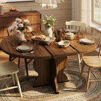 GustoWave 47-63 Extendable Round Dining Table for 4-8, Farmhouse Oval Kitchen Table, Metal Frame, Space-Saving