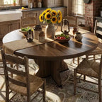 GustoWave 47-63 Extendable Round Dining Table for 4-8, Farmhouse Oval Kitchen Table, Metal Frame, Space-Saving
