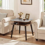 Costway 1/2 PCS Faux Marble End Table with Storage Shelves & Rubber Wood Legs for Living Room Gray, Walnut & Black