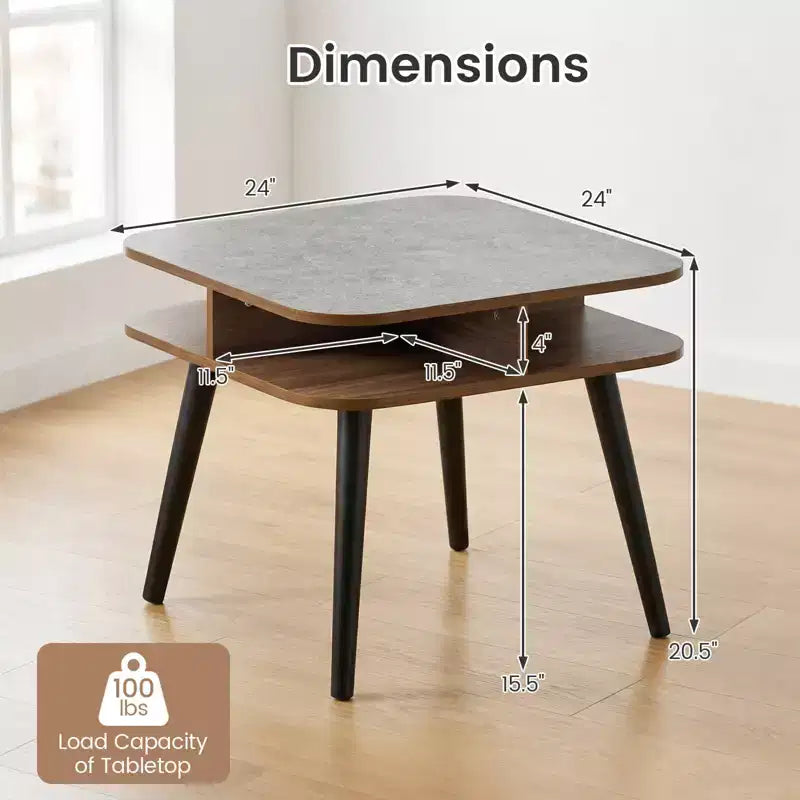 Costway 1/2 PCS Faux Marble End Table with Storage Shelves & Rubber Wood Legs for Living Room Gray, Walnut & Black