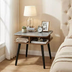 Costway 1/2 PCS Faux Marble End Table with Storage Shelves & Rubber Wood Legs for Living Room Gray, Walnut & Black