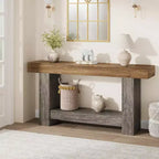63 Long Farmhouse Entryway Console Table, 2-Tier Rustic Brown & Grey Sofa Table Behind Couch with Open Storage for Entrance, Living Room & Hallway