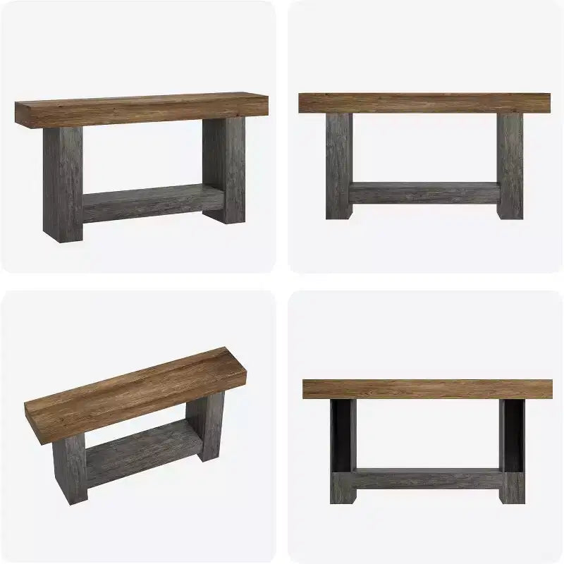 63 Long Farmhouse Entryway Console Table, 2-Tier Rustic Brown & Grey Sofa Table Behind Couch with Open Storage for Entrance, Living Room & Hallway