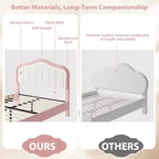 Twin Upholstered Platform Bed with LED Headboard & Storage Drawer, Pink/White, Wood Slats, No Box Spring, Quiet, Easy Assembly, for Kids