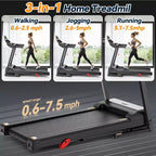 Portable Treadmill with Incline, 3.25HP Walking Pad with Handle Bar, 3-in-1 Foldable Treadmill for Home Office Small Space with Quiet Brushless