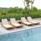 Outdoor Acacia Wood Chaise Lounge with Cushions, Modern Patio Reclining Lounge Chairs with Side Space Design for Backyard, Poolside-Panipeachy