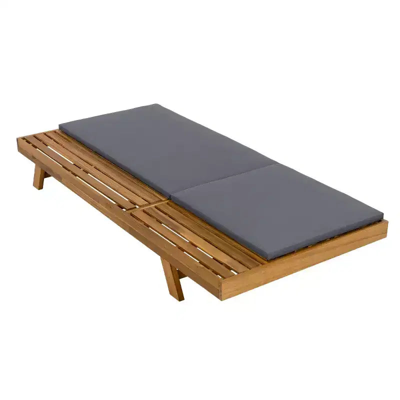 Outdoor Acacia Wood Chaise Lounge with Cushions, Modern Patio Reclining Lounge Chairs with Side Space Design for Backyard, Poolside-Panipeachy