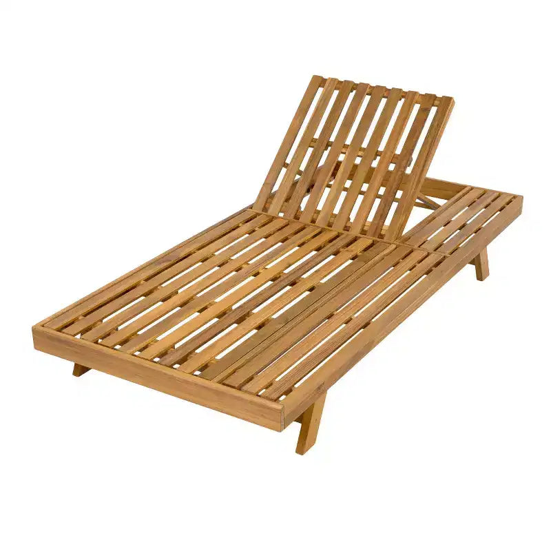 Outdoor Acacia Wood Chaise Lounge with Cushions, Modern Patio Reclining Lounge Chairs with Side Space Design for Backyard, Poolside-Panipeachy