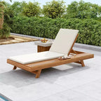 Outdoor Acacia Wood Chaise Lounge with Cushions, Modern Patio Reclining Lounge Chairs with Side Space Design for Backyard, Poolside-Panipeachy