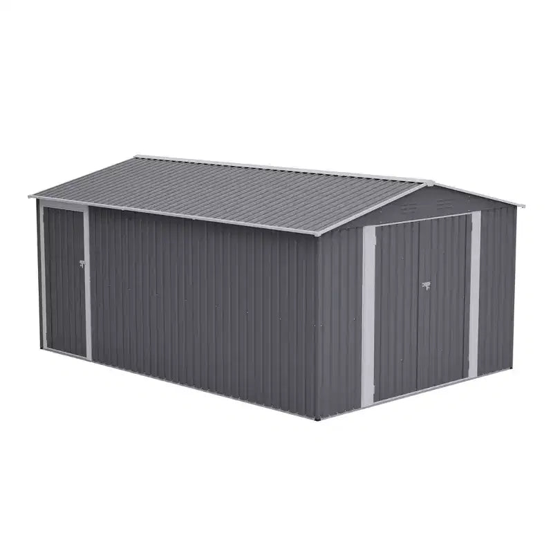 10 x 14 FT Outdoor Metal Storage Shed, Large Garden Shed Tool Shed with 3 Lockable Doors & Side Door, 4 Air Vents