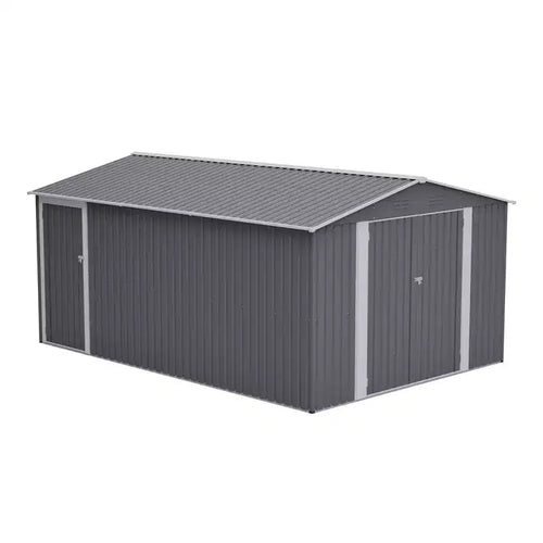 10 x 14 FT Outdoor Metal Storage Shed, Large Garden Shed Tool Shed with 3 Lockable Doors & Side Door, 4 Air Vents