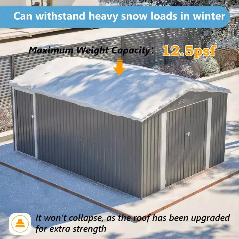 10 x 14 FT Outdoor Metal Storage Shed, Large Garden Shed Tool Shed with 3 Lockable Doors & Side Door, 4 Air Vents