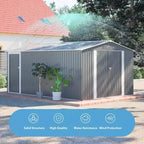 10 x 14 FT Outdoor Metal Storage Shed, Large Garden Shed Tool Shed with 3 Lockable Doors & Side Door, 4 Air Vents