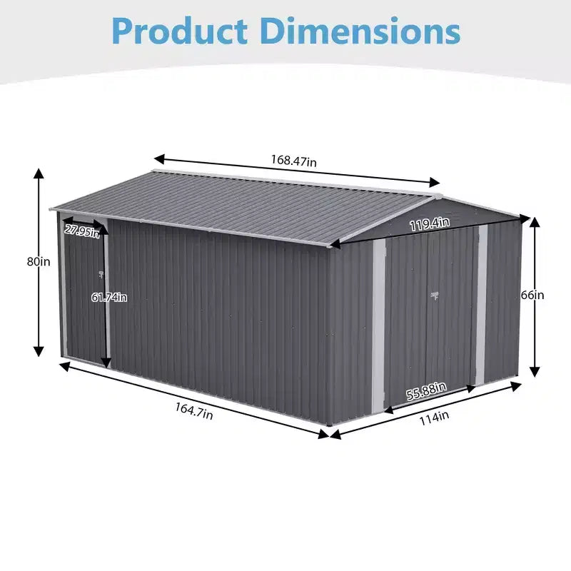 10 x 14 FT Outdoor Metal Storage Shed, Large Garden Shed Tool Shed with 3 Lockable Doors & Side Door, 4 Air Vents