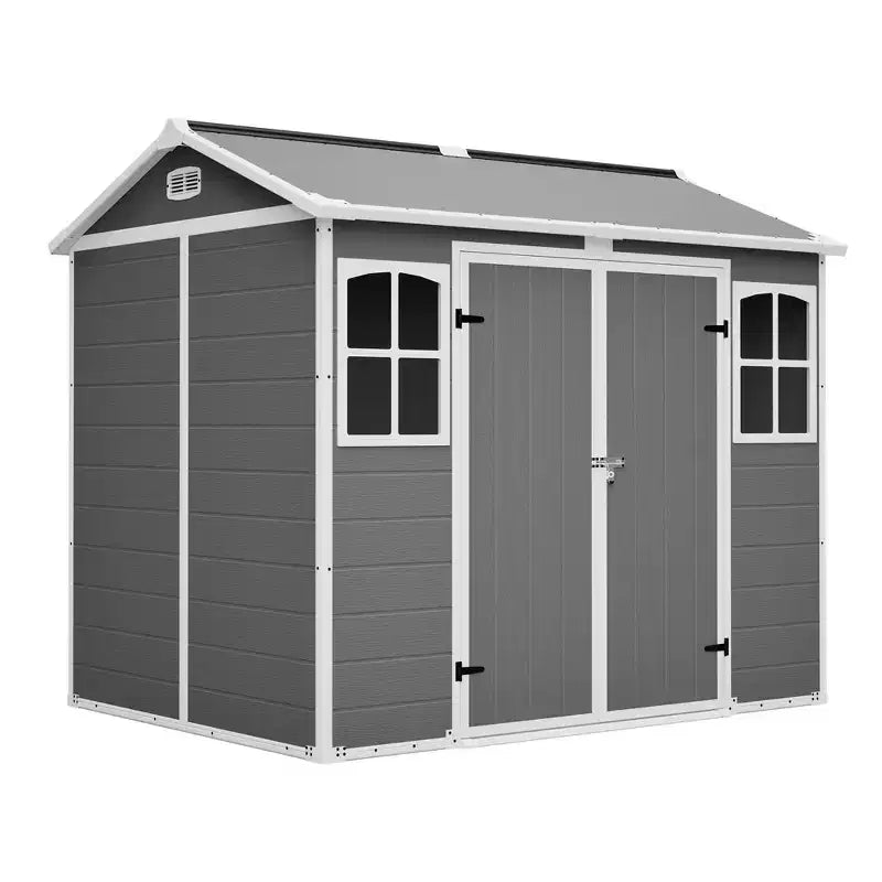 8 x 6 FT Plastic Utility Shed, Lockable Storage Shed for Garden Tools & Trash Bins, All-Weather Outdoor Organizer