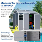 8 x 6 FT Plastic Utility Shed, Lockable Storage Shed for Garden Tools & Trash Bins, All-Weather Outdoor Organizer