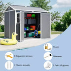 8 x 6 FT Plastic Utility Shed, Lockable Storage Shed for Garden Tools & Trash Bins, All-Weather Outdoor Organizer