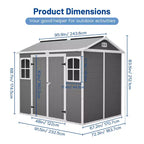 8 x 6 FT Plastic Utility Shed, Lockable Storage Shed for Garden Tools & Trash Bins, All-Weather Outdoor Organizer