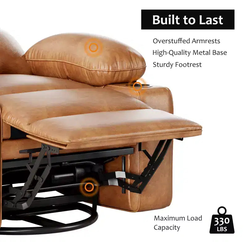 22in Rocker Swivel Recliner Chair, PU Leather Lazy Recliner W/ 1.5X Sponge, Cup Holder & Side Pockets, 360 Swivel for Living Room, Bedroom, Nursery