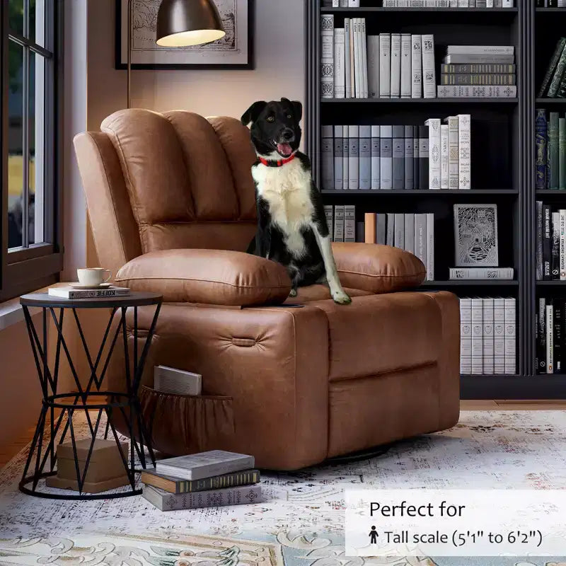 22in Rocker Swivel Recliner Chair, PU Leather Lazy Recliner W/ 1.5X Sponge, Cup Holder & Side Pockets, 360 Swivel for Living Room, Bedroom, Nursery