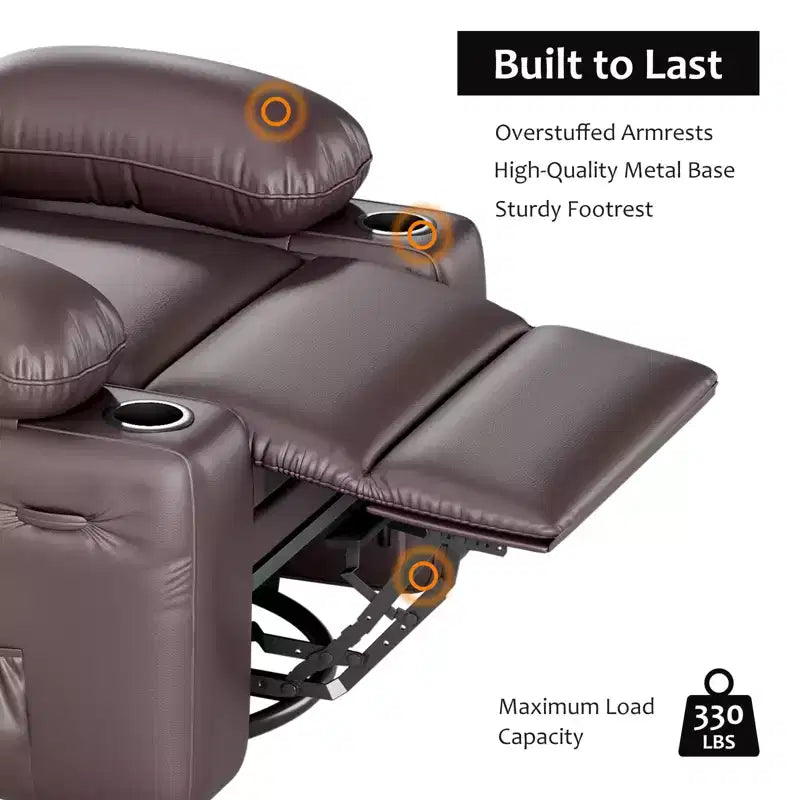 22in Rocker Swivel Recliner Chair, PU Leather Lazy Recliner W/ 1.5X Sponge, Cup Holder & Side Pockets, 360 Swivel for Living Room, Bedroom, Nursery