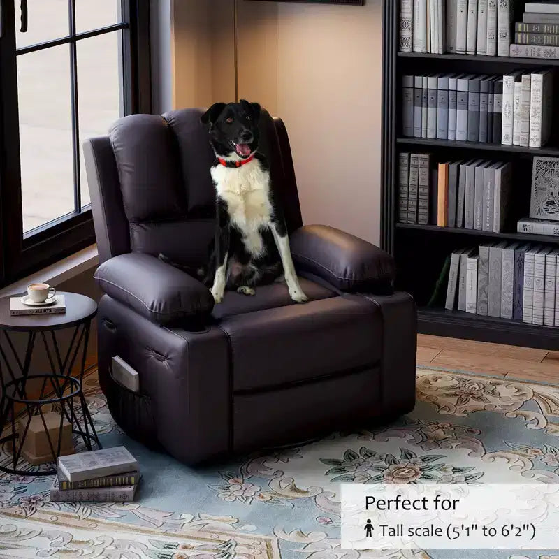 22in Rocker Swivel Recliner Chair, PU Leather Lazy Recliner W/ 1.5X Sponge, Cup Holder & Side Pockets, 360 Swivel for Living Room, Bedroom, Nursery