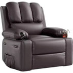 22in Rocker Swivel Recliner Chair, PU Leather Lazy Recliner W/ 1.5X Sponge, Cup Holder & Side Pockets, 360 Swivel for Living Room, Bedroom, Nursery