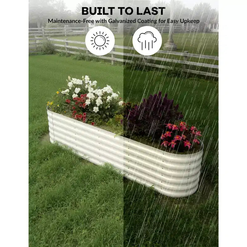 Galvanized Steel Raised Garden Beds, Rust-Resistant, Easy Assembly, for Outdoor Vegetables/Flowers, Beige, 2 Pcs, Available in Multiple Sizes