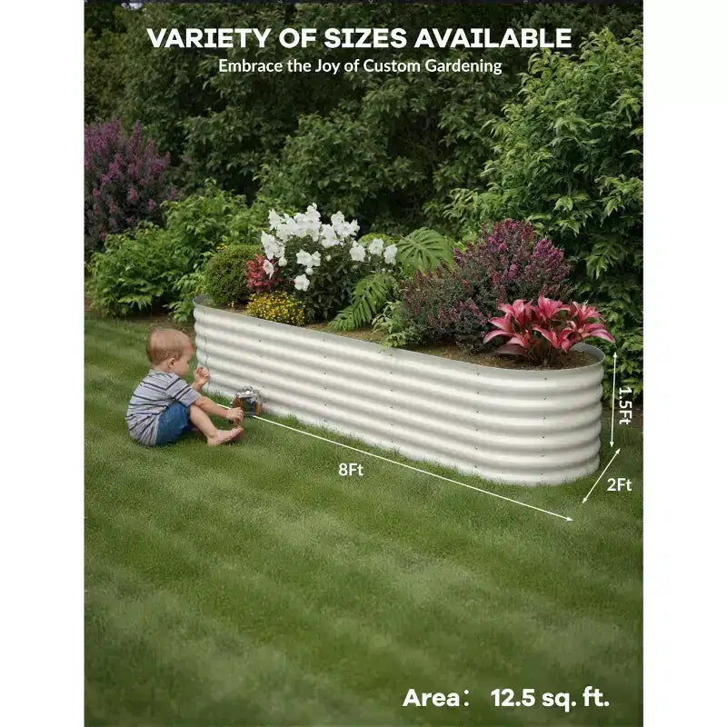 Galvanized Steel Raised Garden Beds, Rust-Resistant, Easy Assembly, for Outdoor Vegetables/Flowers, Beige, 2 Pcs, Available in Multiple Sizes