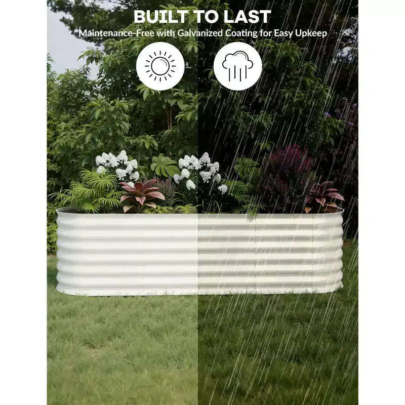 Galvanized Steel Raised Garden Beds, Rust-Resistant, Easy Assembly, for Outdoor Vegetables/Flowers, Beige, 2 Pcs, Available in Multiple Sizes
