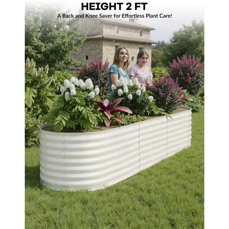 Galvanized Steel Raised Garden Beds, Rust-Resistant, Easy Assembly, for Outdoor Vegetables/Flowers, Beige, 2 Pcs, Available in Multiple Sizes