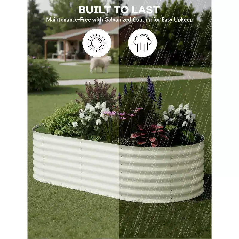 Galvanized Steel Raised Garden Beds, Rust-Resistant, Easy Assembly, for Outdoor Vegetables/Flowers, Beige, 2 Pcs, Available in Multiple Sizes