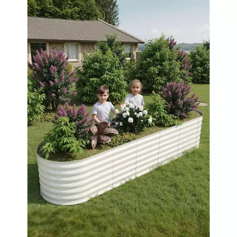 Galvanized Steel Raised Garden Beds, Rust-Resistant, Easy Assembly, for Outdoor Vegetables/Flowers, Beige, 2 Pcs, Available in Multiple Sizes