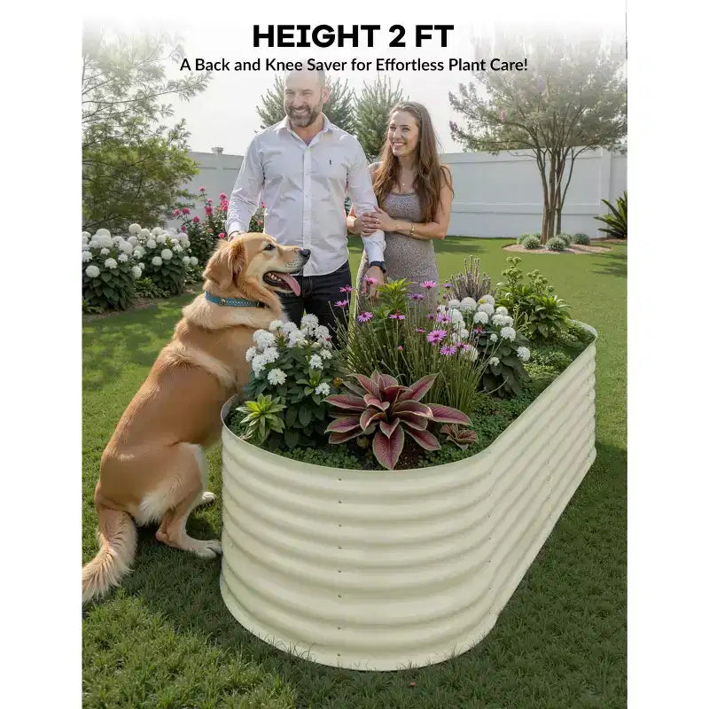 Galvanized Steel Raised Garden Beds, Rust-Resistant, Easy Assembly, for Outdoor Vegetables/Flowers, Beige, 2 Pcs, Available in Multiple Sizes