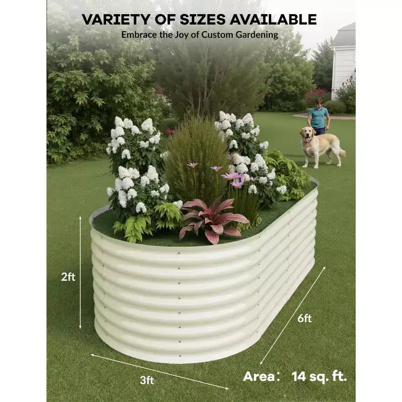 Galvanized Steel Raised Garden Beds, Rust-Resistant, Easy Assembly, for Outdoor Vegetables/Flowers, Beige, 2 Pcs, Available in Multiple Sizes