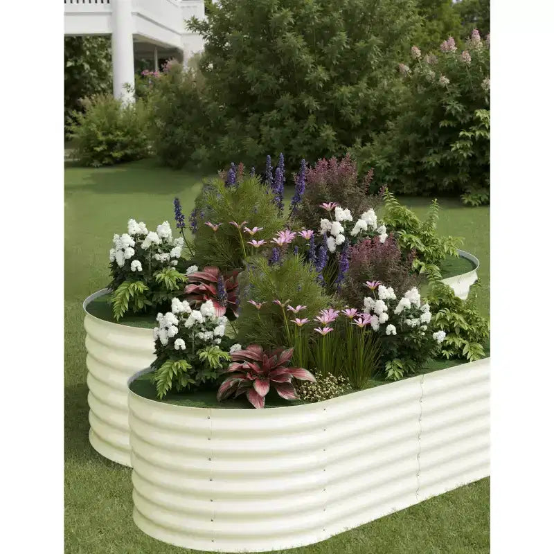 Galvanized Steel Raised Garden Beds, Rust-Resistant, Easy Assembly, for Outdoor Vegetables/Flowers, Beige, 2 Pcs, Available in Multiple Sizes
