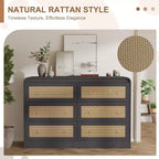 Acekool 6 Drawer Rattan Dresser Modern Chest of Drawers for Bedroom, Living Room & Hallway