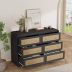Acekool 6 Drawer Rattan Dresser Modern Chest of Drawers for Bedroom, Living Room & Hallway