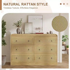 Acekool 6 Drawer Rattan Dresser Modern Chest of Drawers for Bedroom, Living Room & Hallway