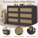 Acekool 6 Drawer Rattan Dresser Modern Chest of Drawers for Bedroom, Living Room & Hallway