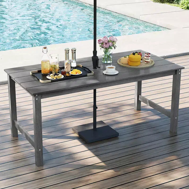 Costway HDPE Outdoor Dining Table for 6 Person 67 Patio Table w/ Wood-Like Tabletop