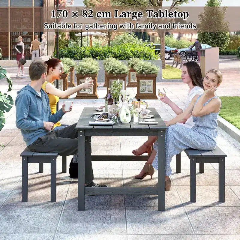 Costway HDPE Outdoor Dining Table for 6 Person 67 Patio Table w/ Wood-Like Tabletop